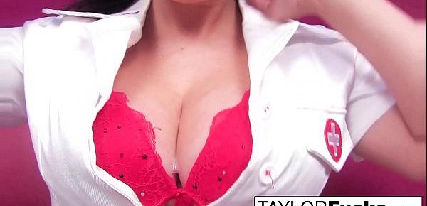  Nurse Taylor plays with her big boobs